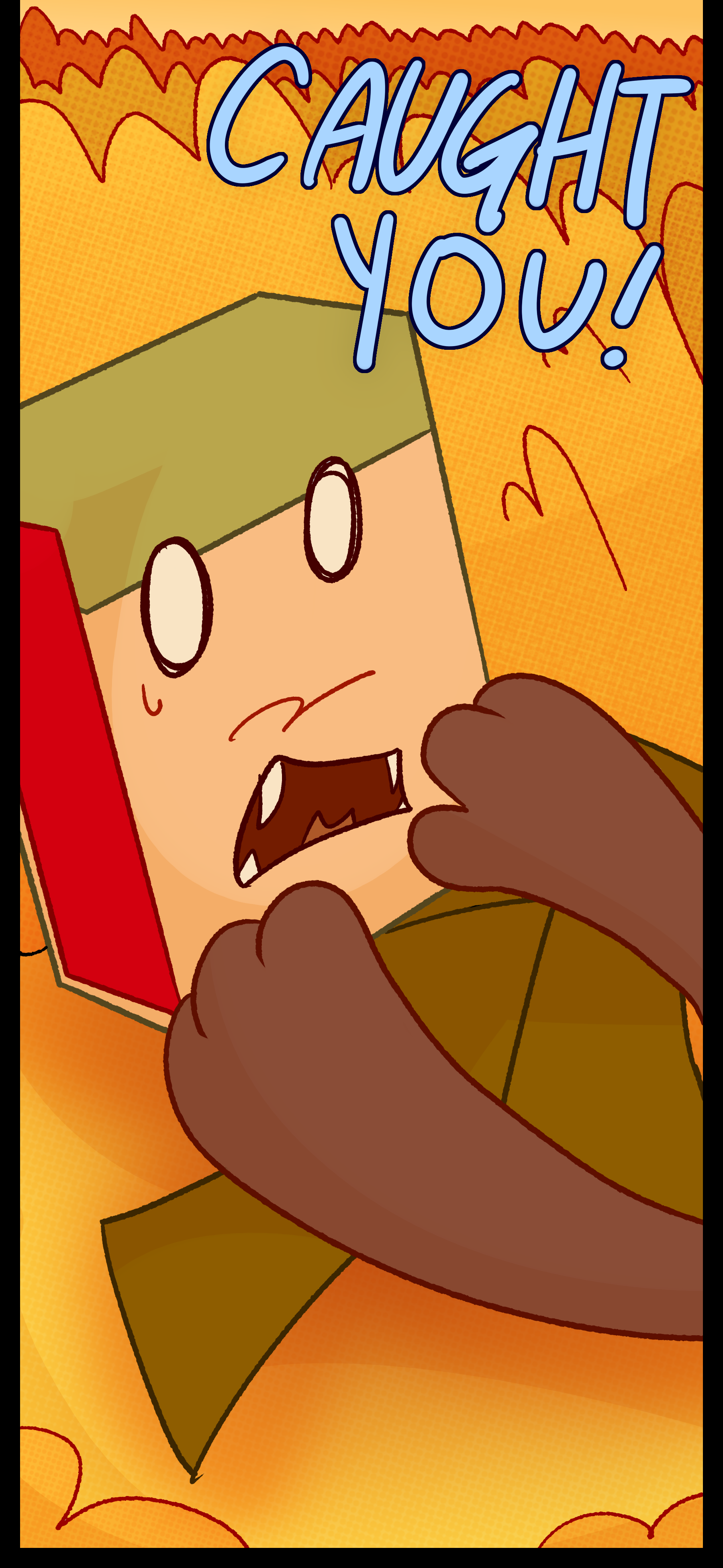 Lora pounces on Lance and yells "Caught you!"