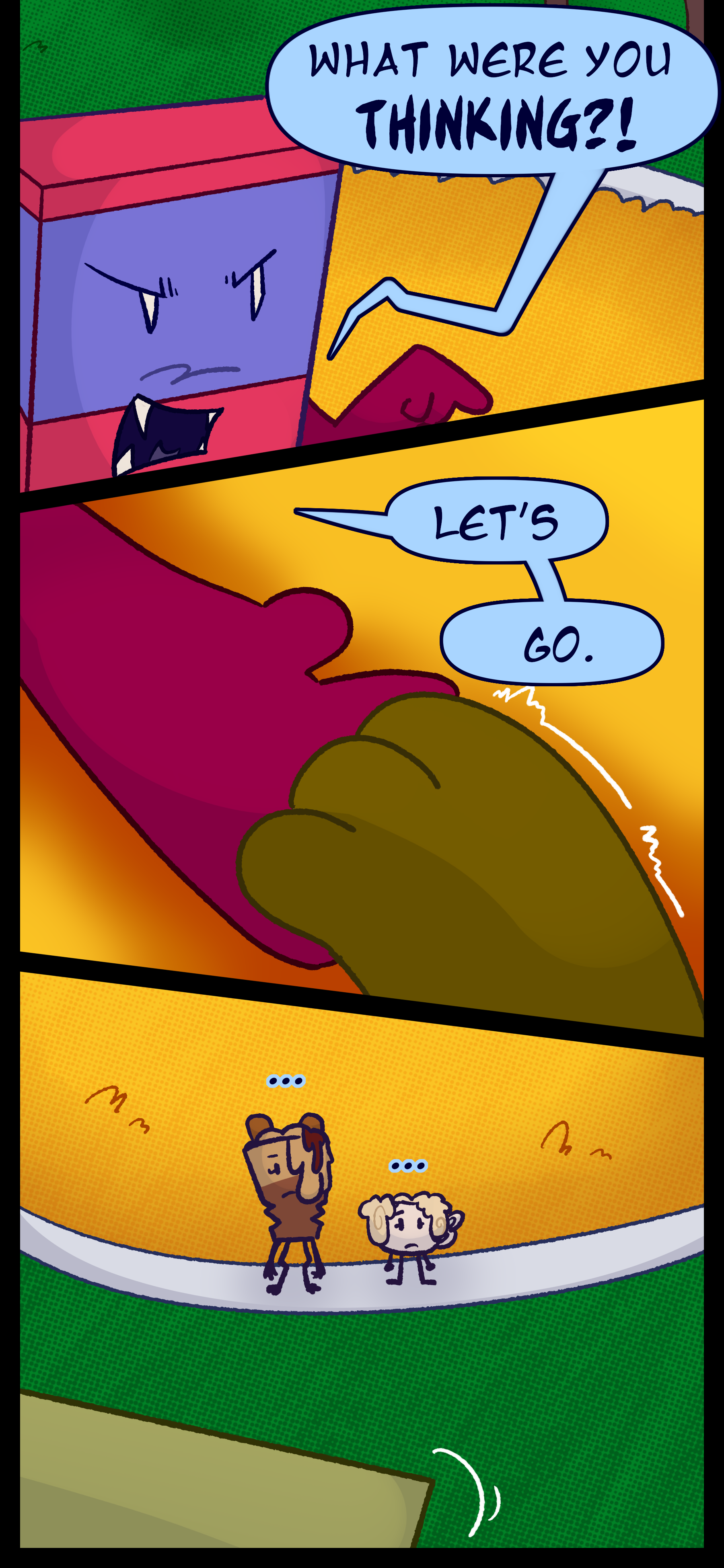 The red object scolds "What were you THINKING?! Let's go." They take Lance's trembling hand. Avery and Lora watch as Lance leaves the playground.