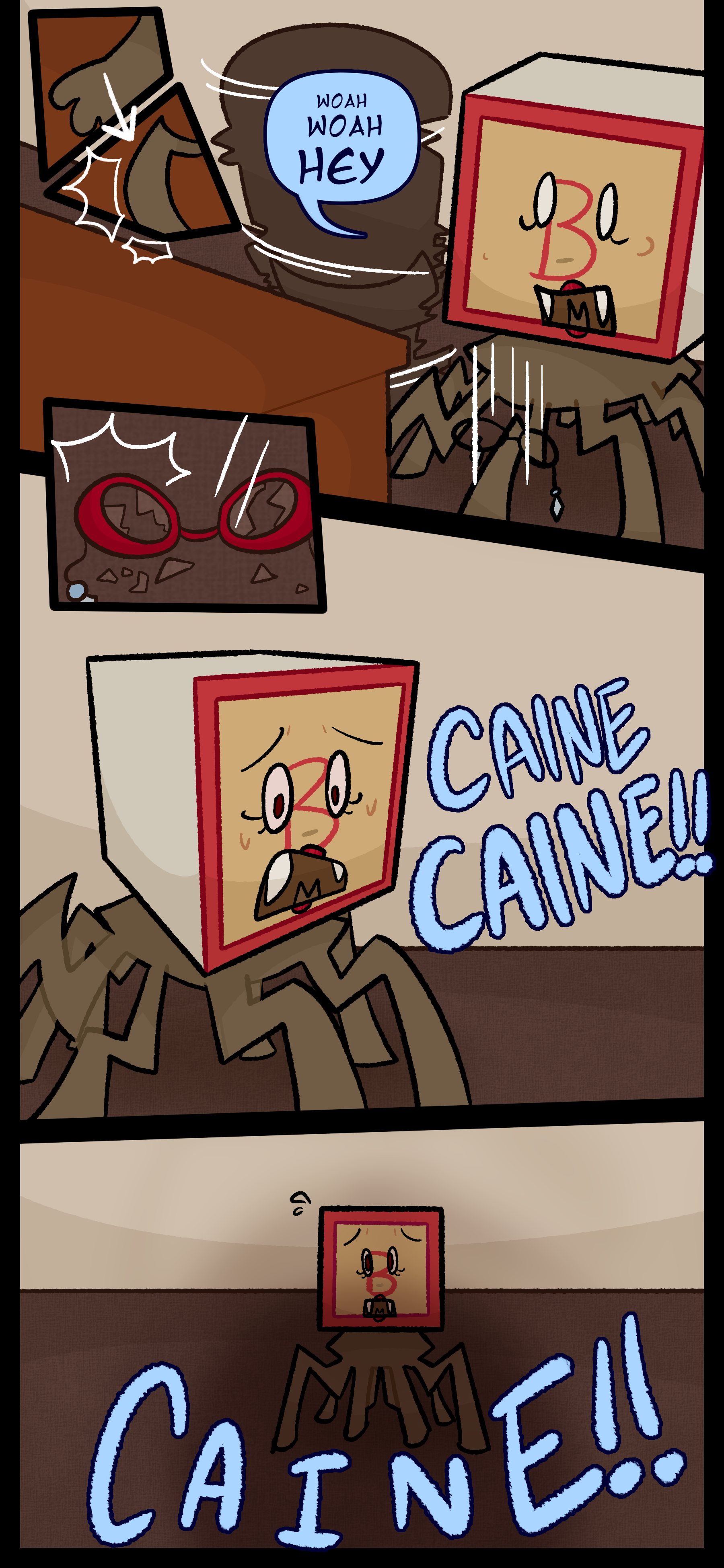 Madeline, panicked, has sprouted into her therian form, a spider, as she begins to back away from Peridot and shouts, "Woah woah HEY! CAINE! CAINE!! CAINE!!" She backs up against the wall. Madeline, panicked, has sprouted into her therian form, a spider, as she begins to back away from Peridot and shouts, "Woah woah HEY! CAINE! CAINE!! CAINE!!" She backs up against the wall.