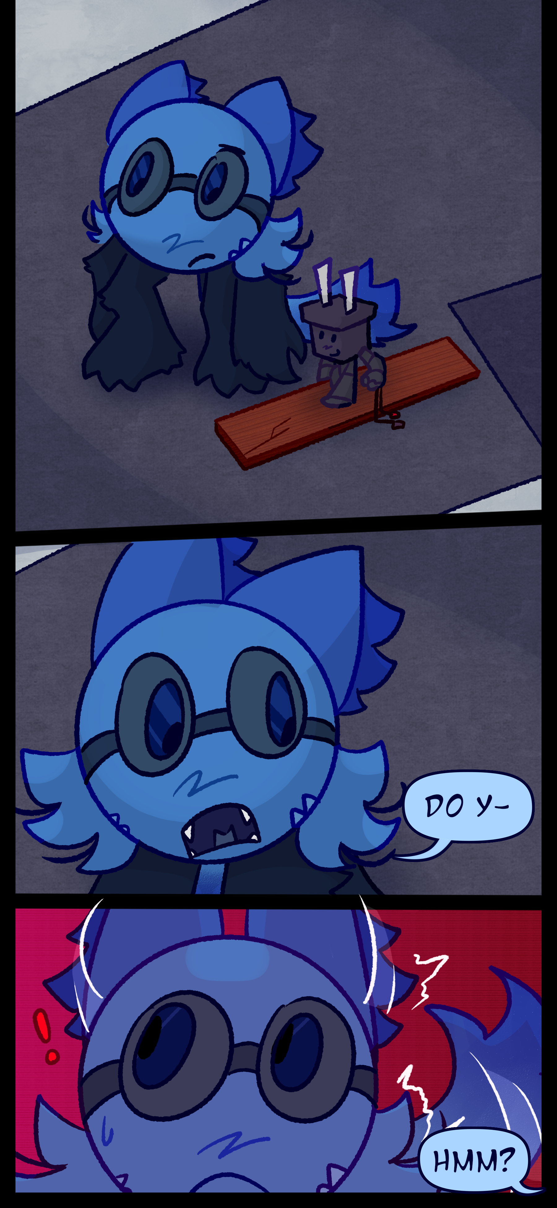 Blaire wearing goggles and Pepper holding their self-defense device are standing outside. Blaire goes to ask Pepper a question but stops in alarm.