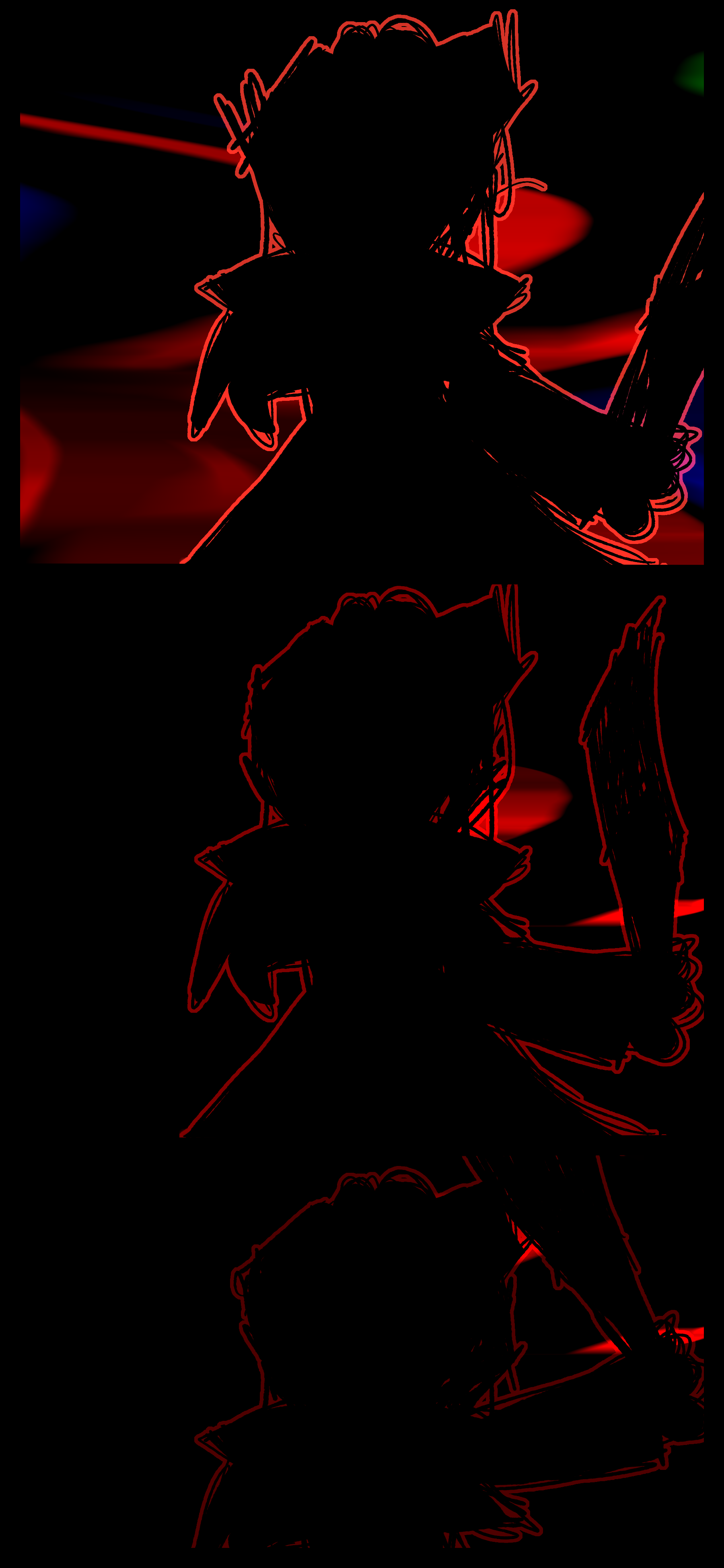 The figure raises its sword.