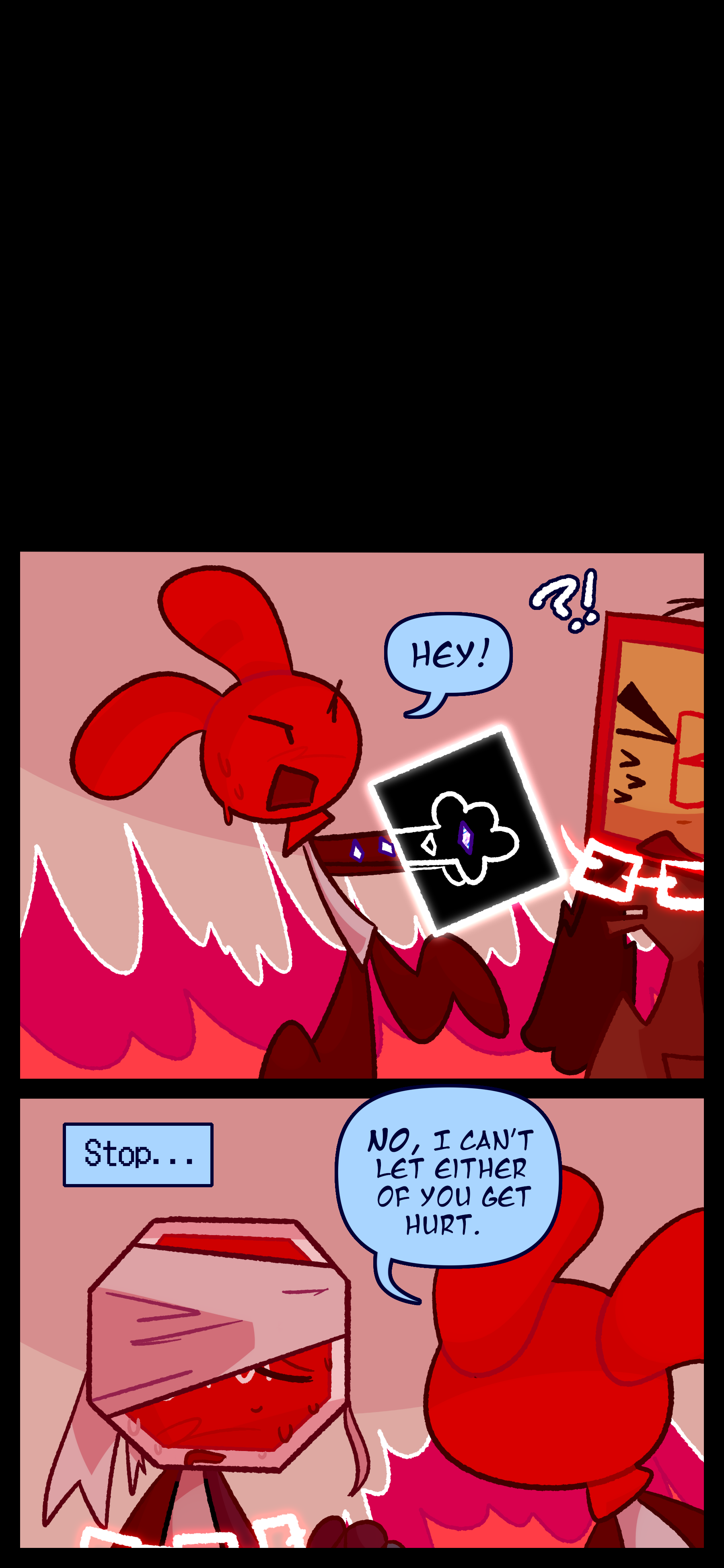 Caine with fractals now in his arm summons chains of light around Madeline and yells "Hey!" He approaches Lyra and she says "Stop..." Caine says "No I can't let either of you get hurt."