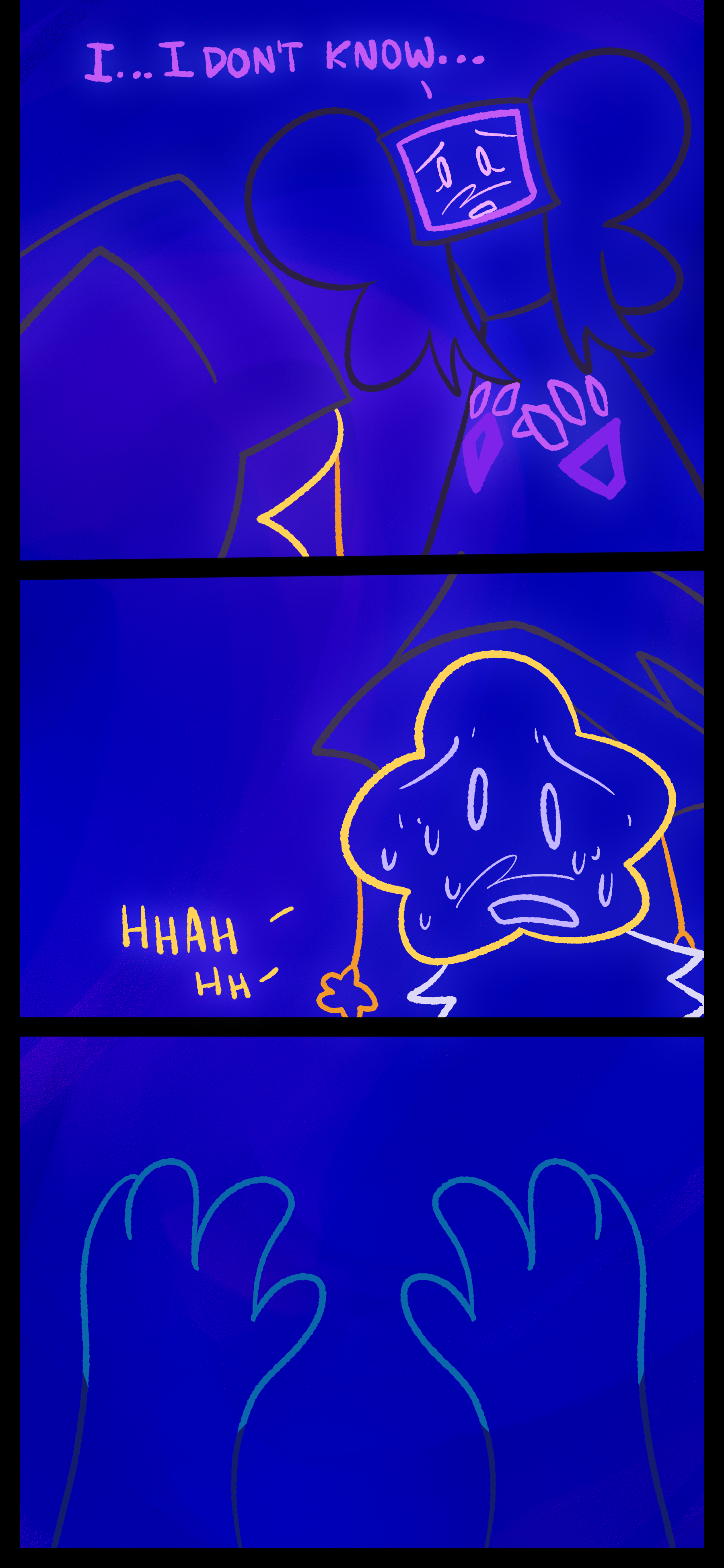 Lydia says "I... I don't know." Juno begins to pant looking down at a pair of hands with a lighter color past the wrist.