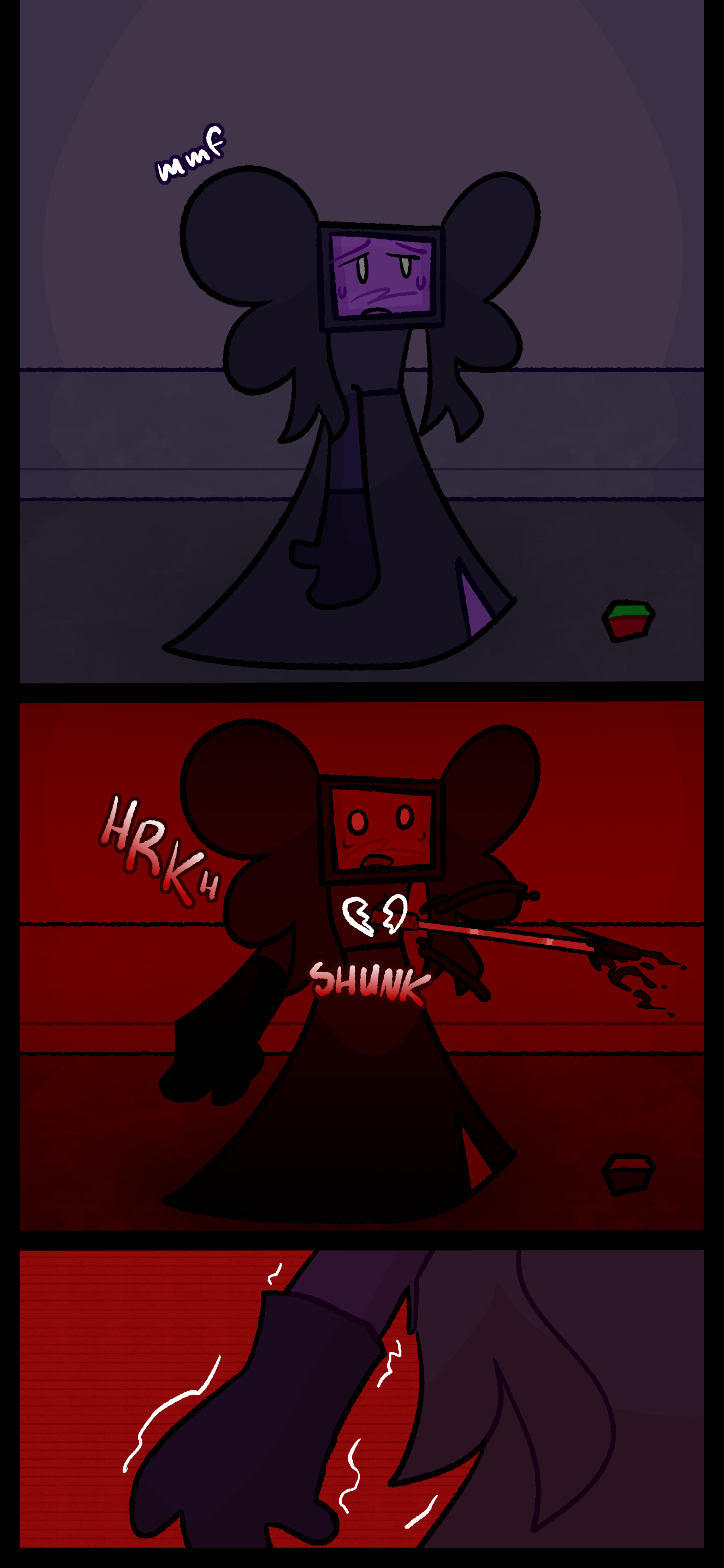 Lydia standing in front of the remains of the object is panting with exhaustion. Suddenly a spear shoots through Lydia's chest and she gasps. Her hands tremble.