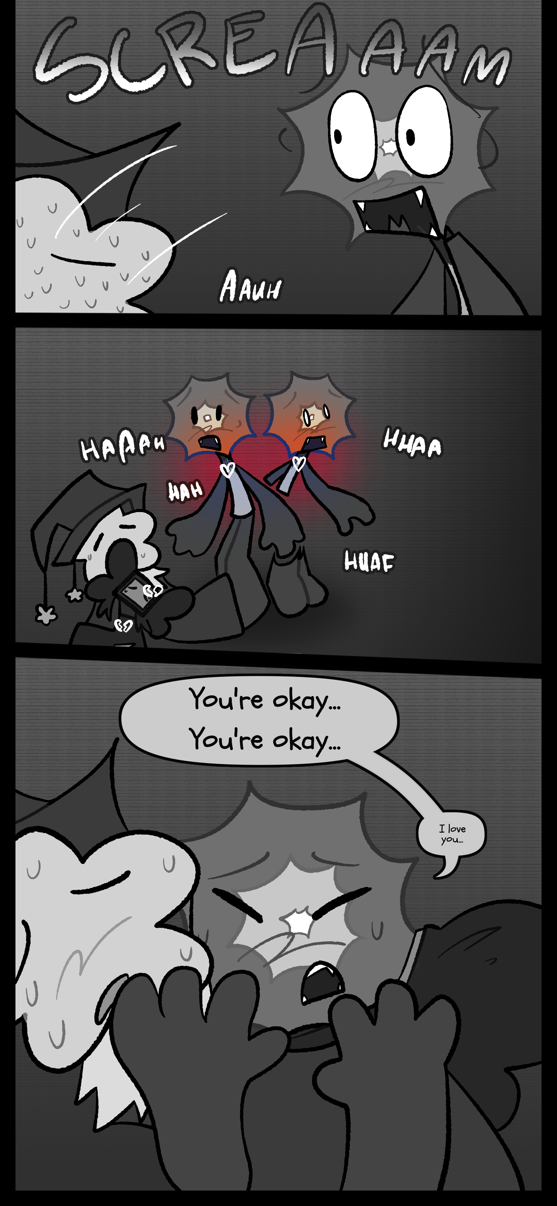 Evan screams as Juno collapses to the floor. He looks around before hugging both of them and muttering "You're okay. You're okay. I love you..."