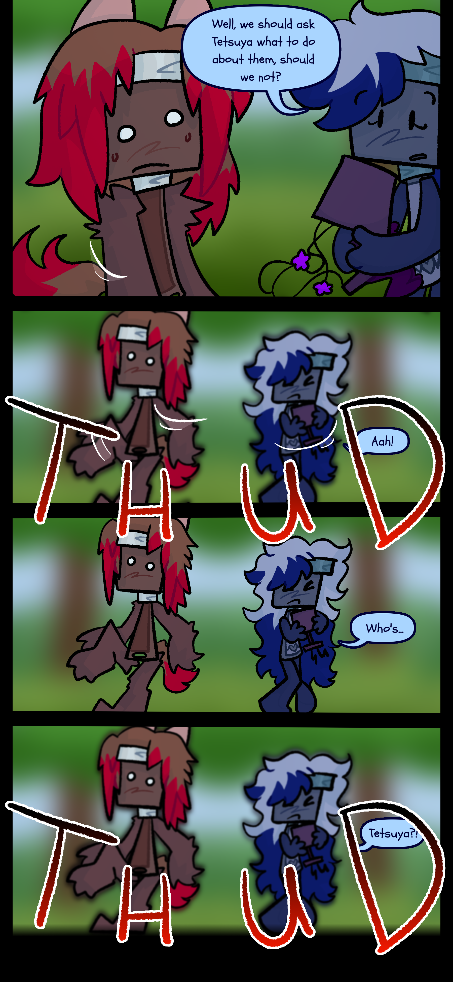 Jessie picks up Shine as they ask Rosa "Well we should ask Tetsuya what to do about they should we not?" Loud thuds can be heard and Shine asks "Aah! Who's... Tetsuya?!"