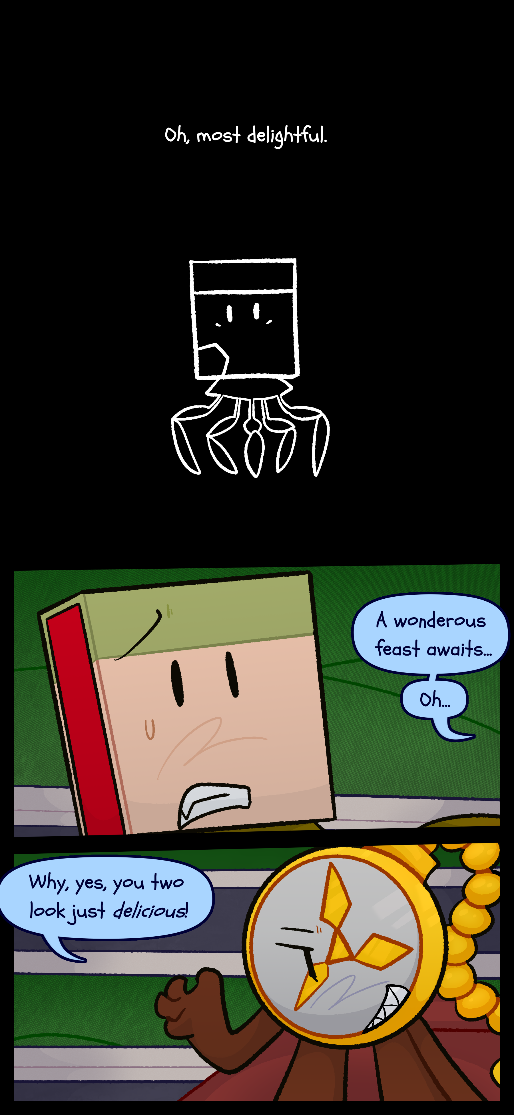 Lance switches to therian form as the voice says "Oh, most delightful." Lance looks stressed as he stares at their assailant who continues "A wondrous feast awaits. Oh. Why yes you two look just delicious!" The attacker is revealed a gold stopwatch object with a malicious grin standing on top of a car.