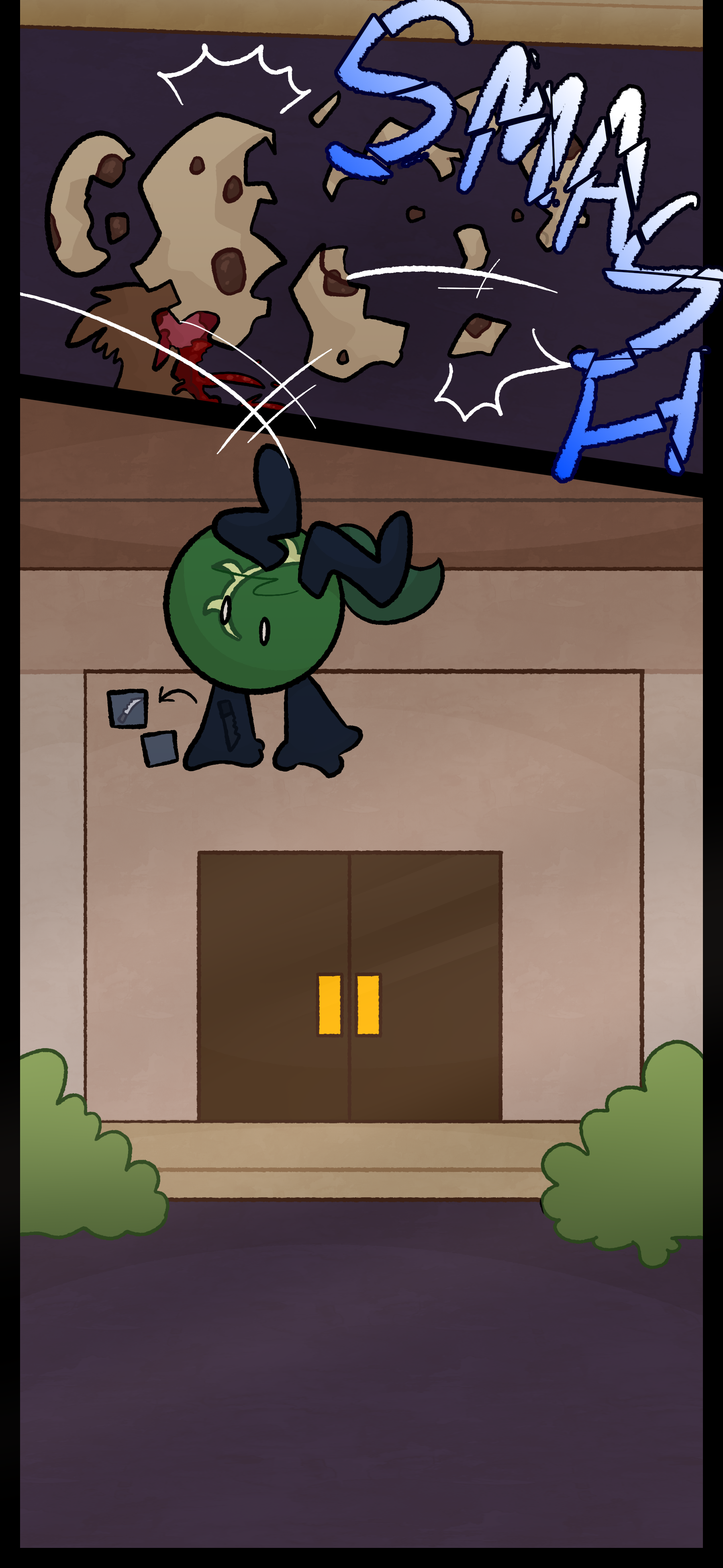 From Monroe's attack the cookie object crumbles, dead. Monroe slowly floats to the ground.