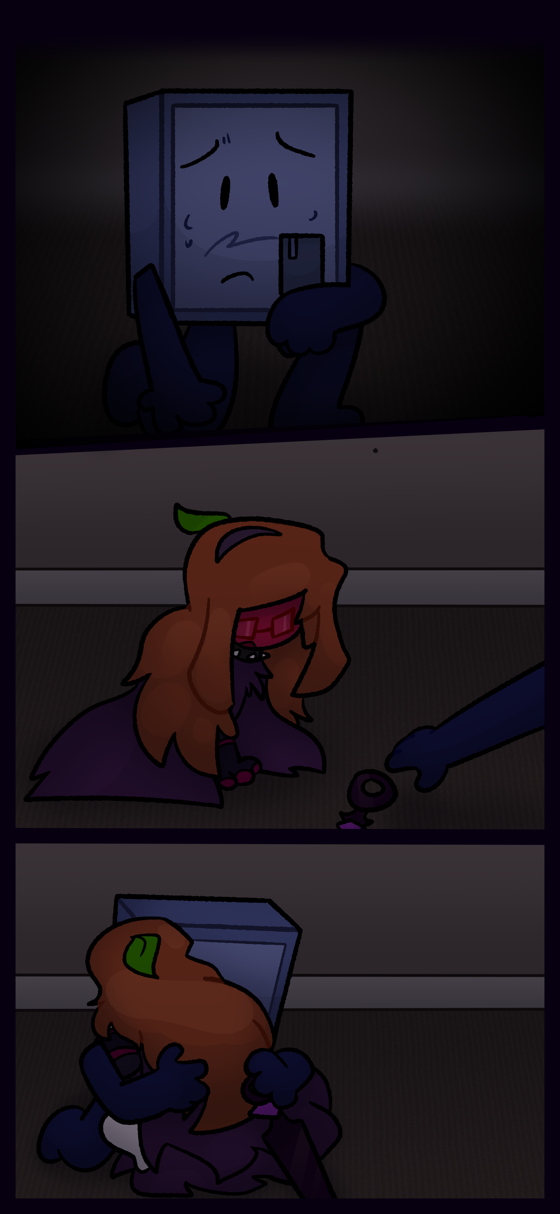 Montag stares worried at a collapsed Esme her sword on the ground in front of her. Montag takes the sword before giving her a hug.