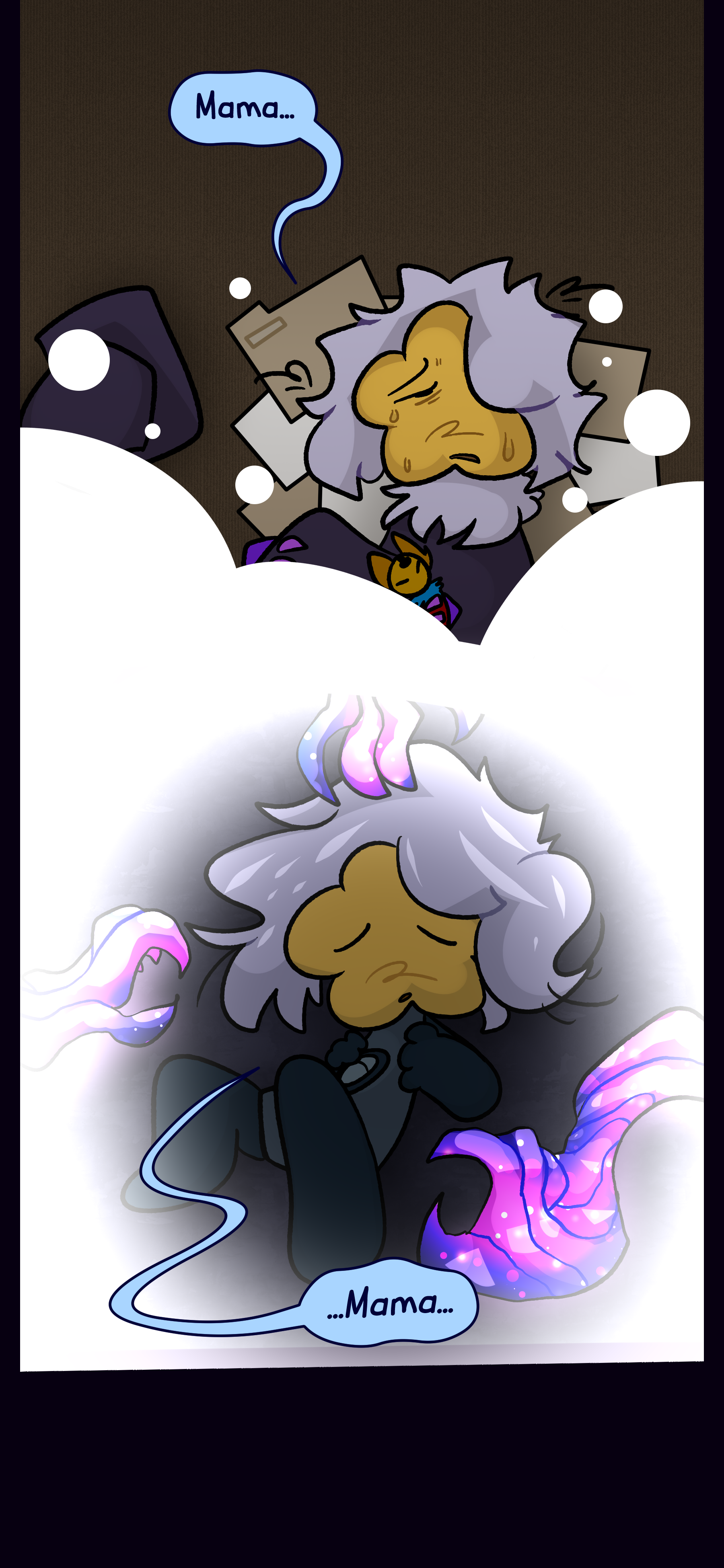 Juno mutters "Mama... Mama..." as they fall asleep. They imagine colorful hands reaching for them.