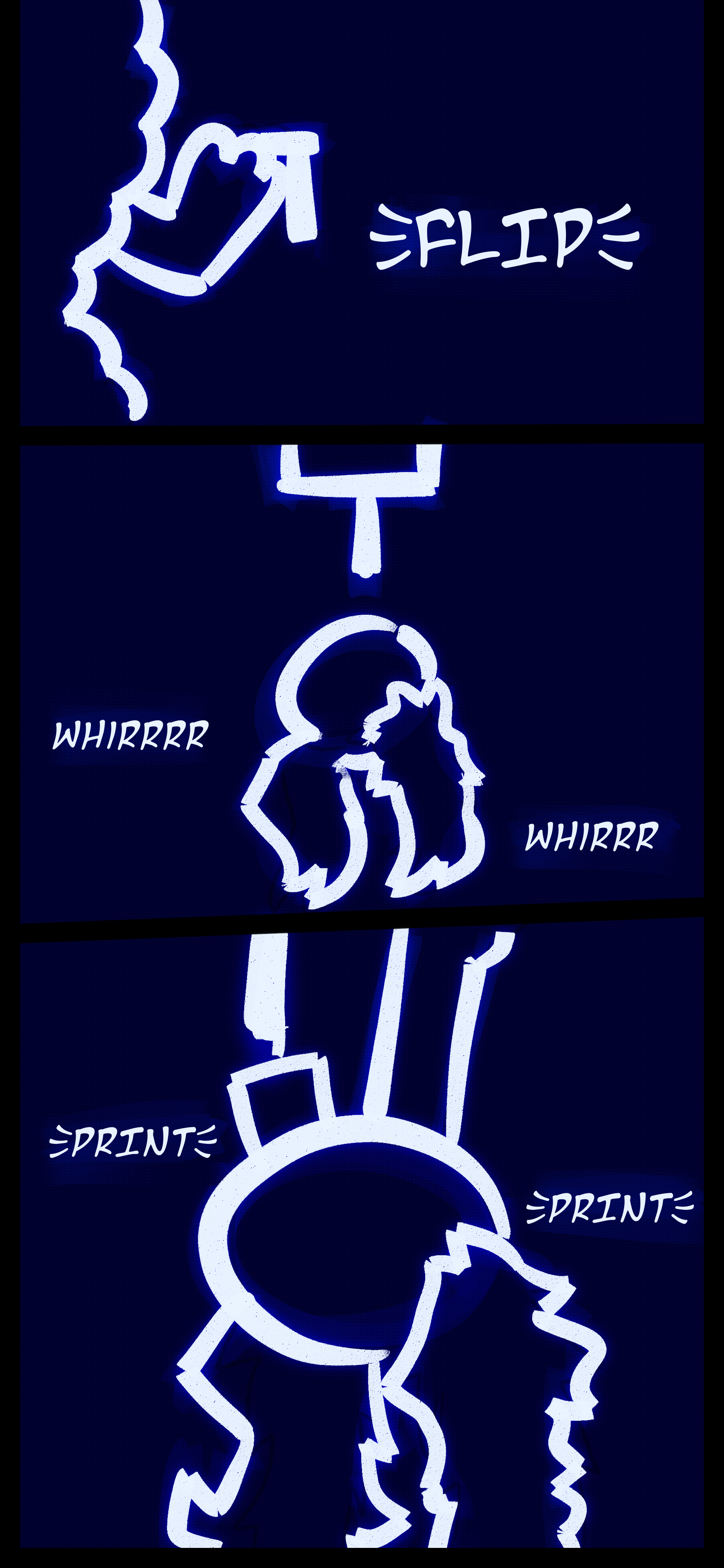 Gloomy flips the lever. The machine begins to whir printing limbs upon the corpse.