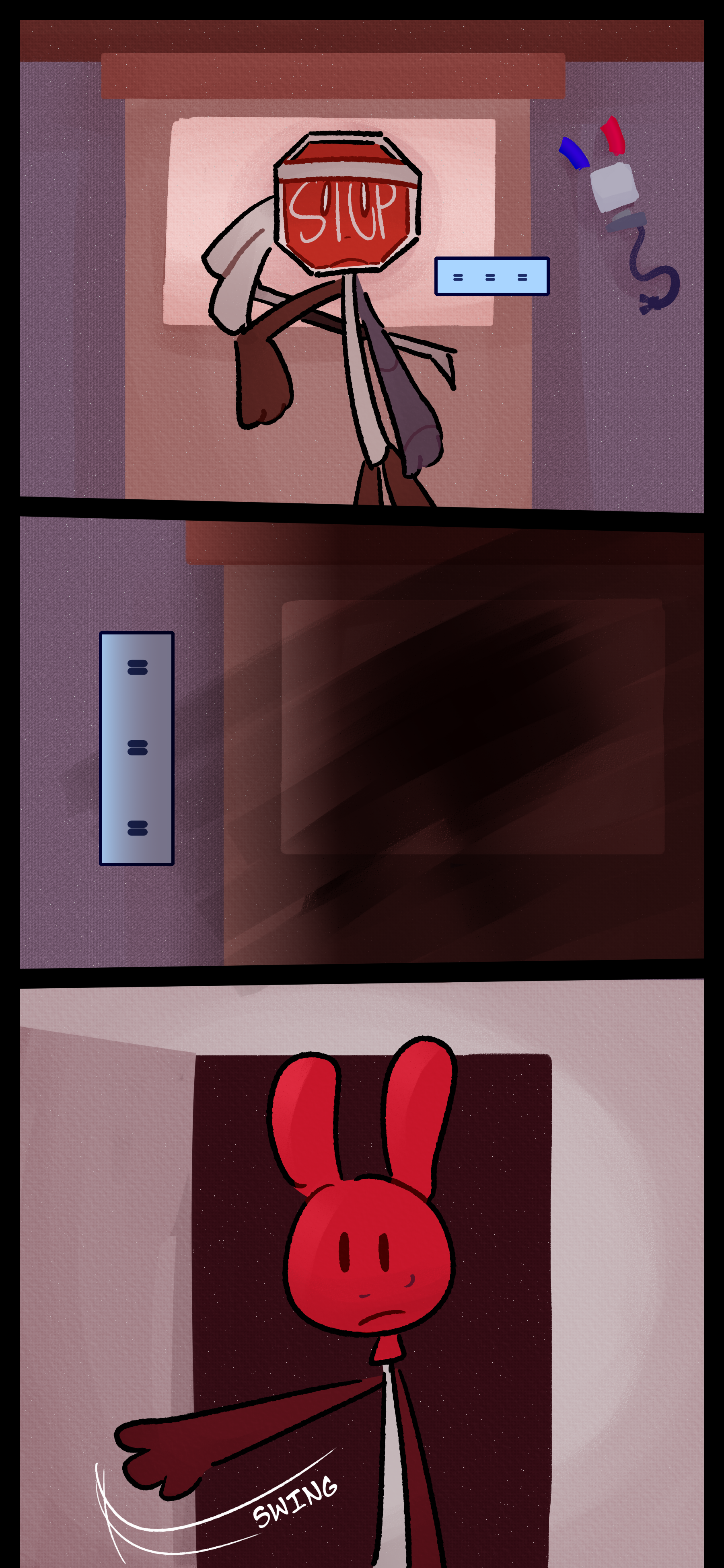 Lyra lays in bed with the sword on its back. It suffers from a traumatic stress episode before being interrupted by Caine pushing open the door to the room.