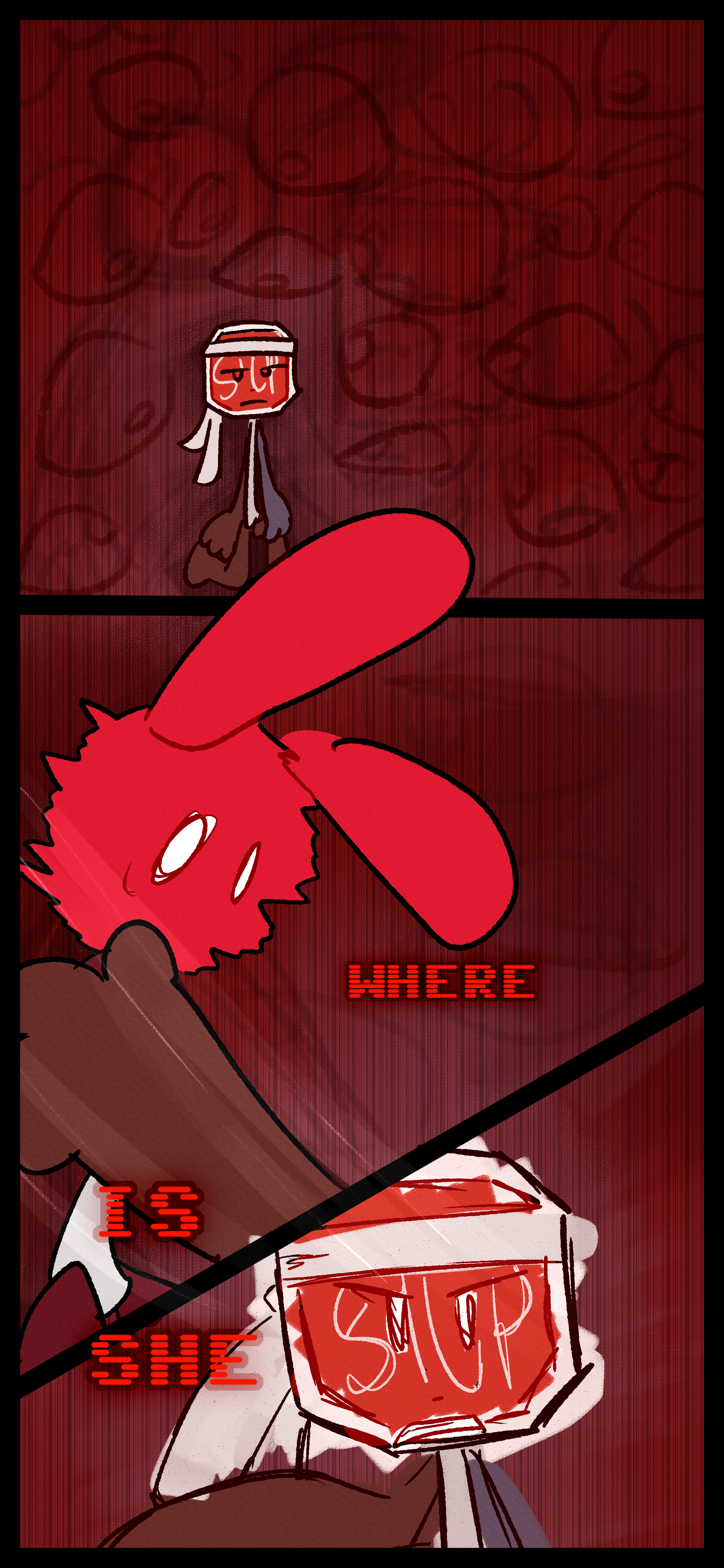 Lyra remembering Madeline grabs Caine by the neck and asks, "Where is she?"