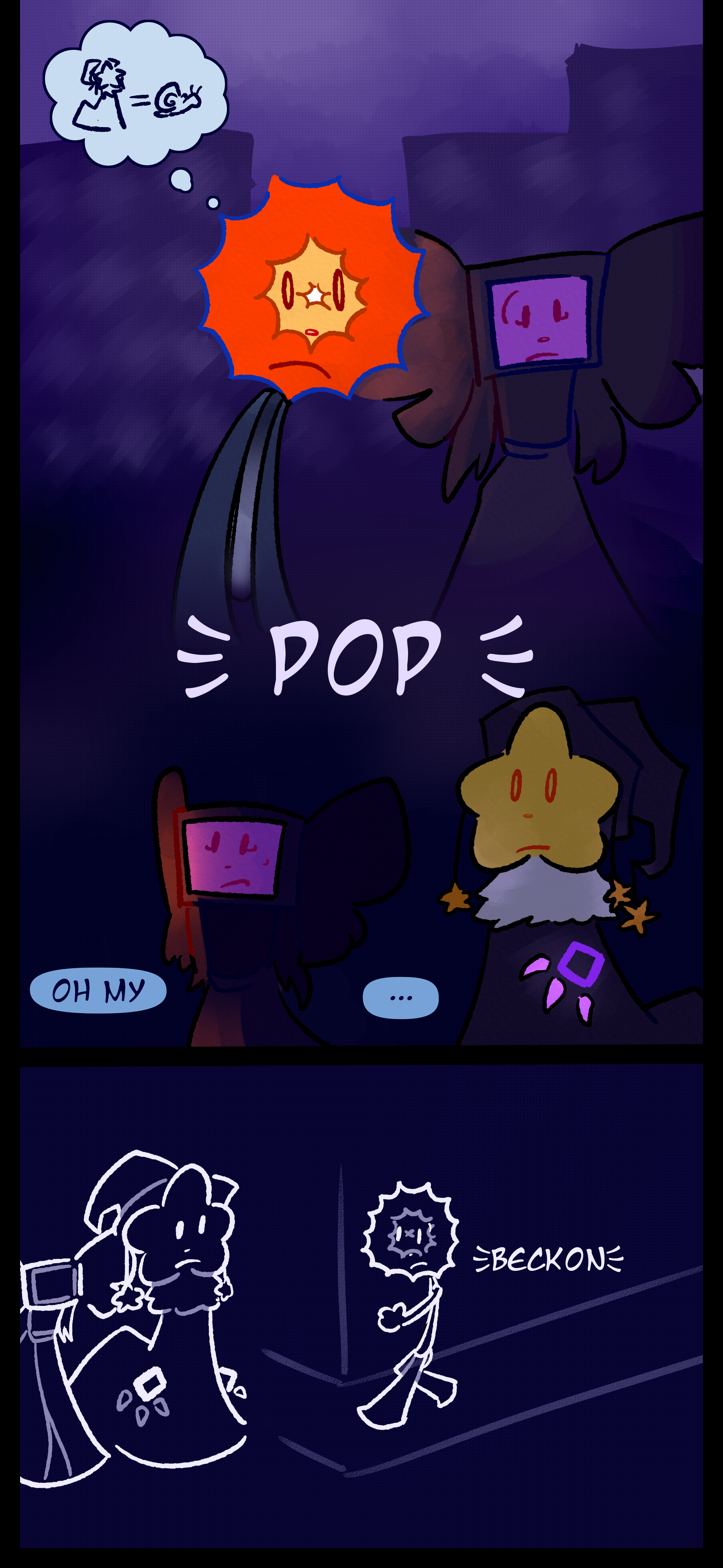 Evan looks at Juno thinking their adjustment makes them look like a snail. The lights outside suddenly pop shrouding them in darkness and eliciting an "Oh my" from Lydia. Evan beckons the other two down a sidewalk.