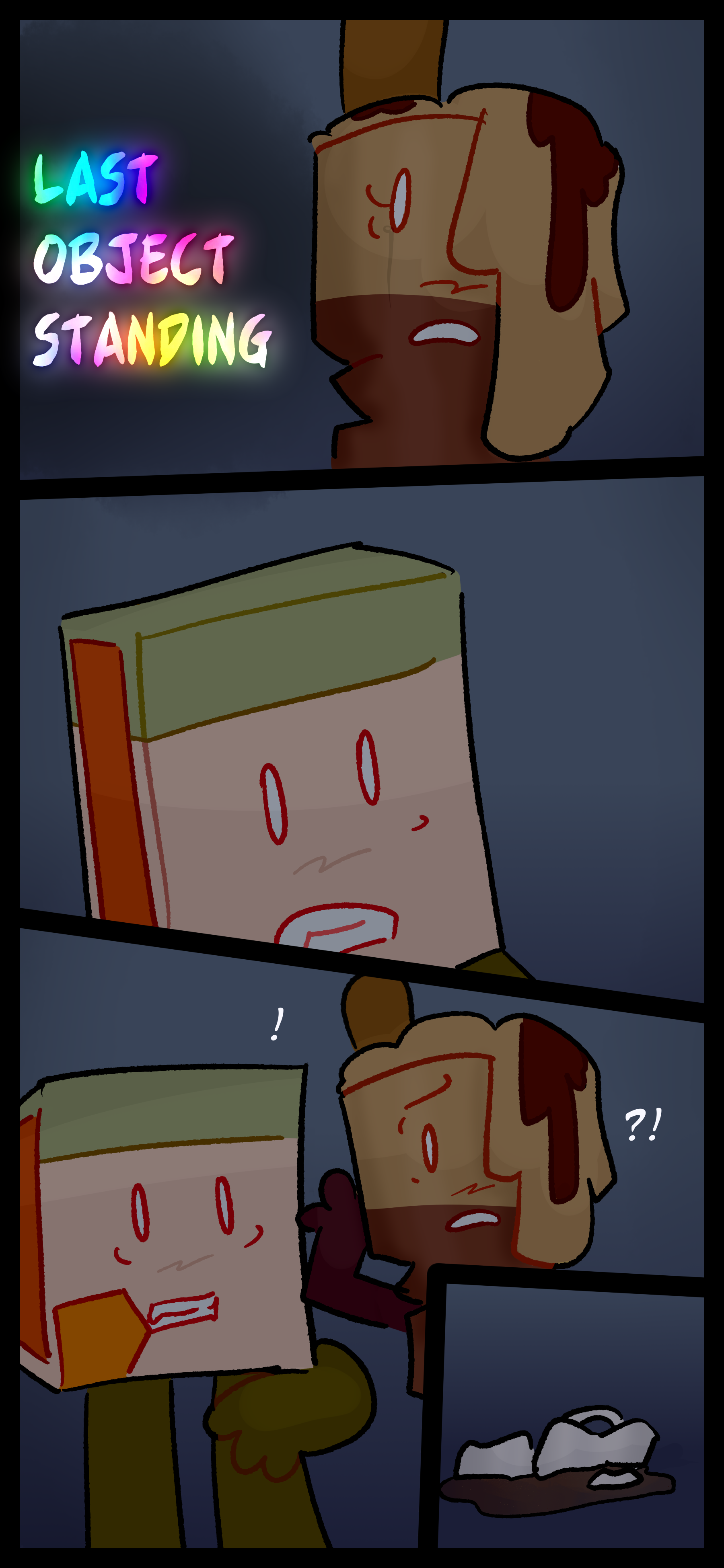 Avery and Lance upon hearing "last object standing" are alarmed and confused. They glance over at Lora's body.