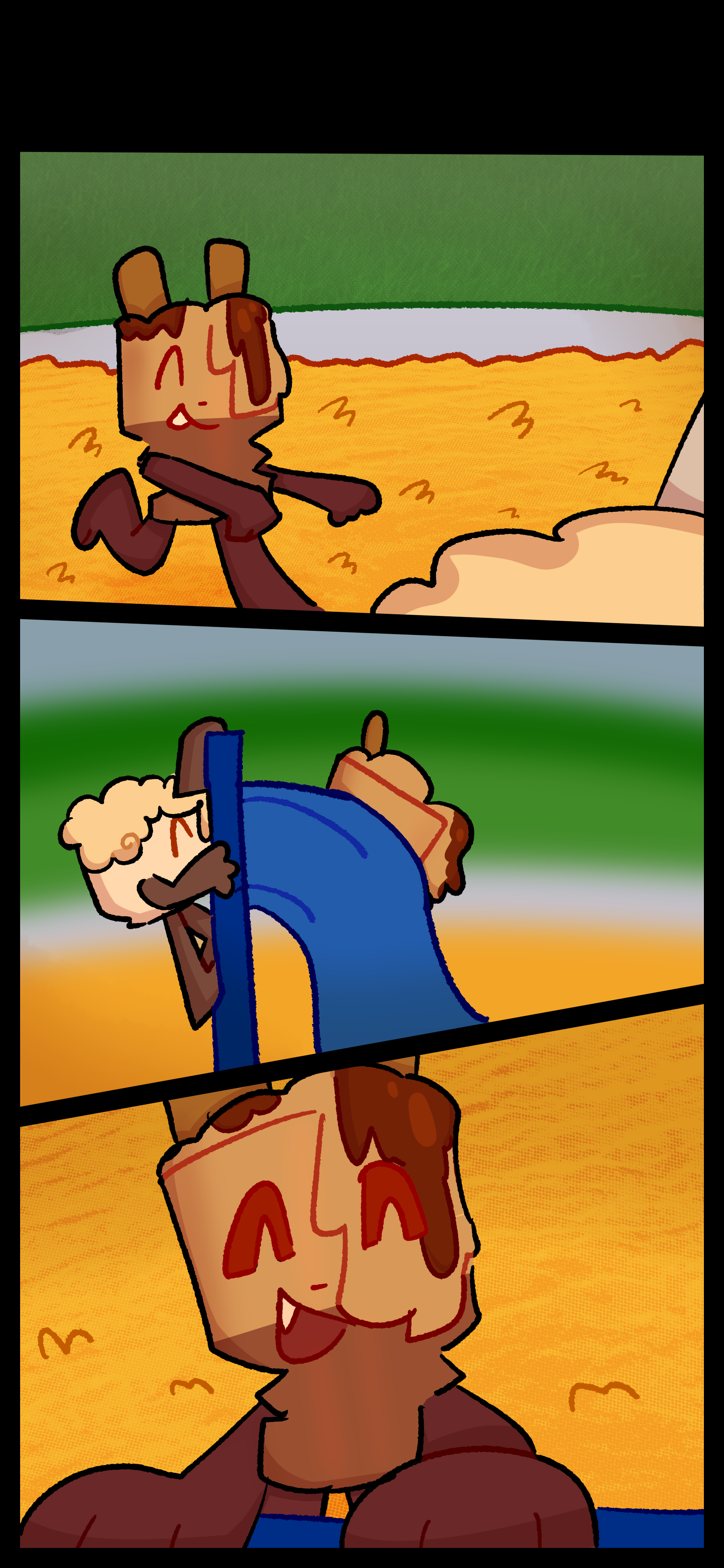 Avery remembers something from a long time ago. She plays with her sister on a playground giggling and chasing her around. Avery climbs up a slide while following Lora and say "I'm gonna get you!"