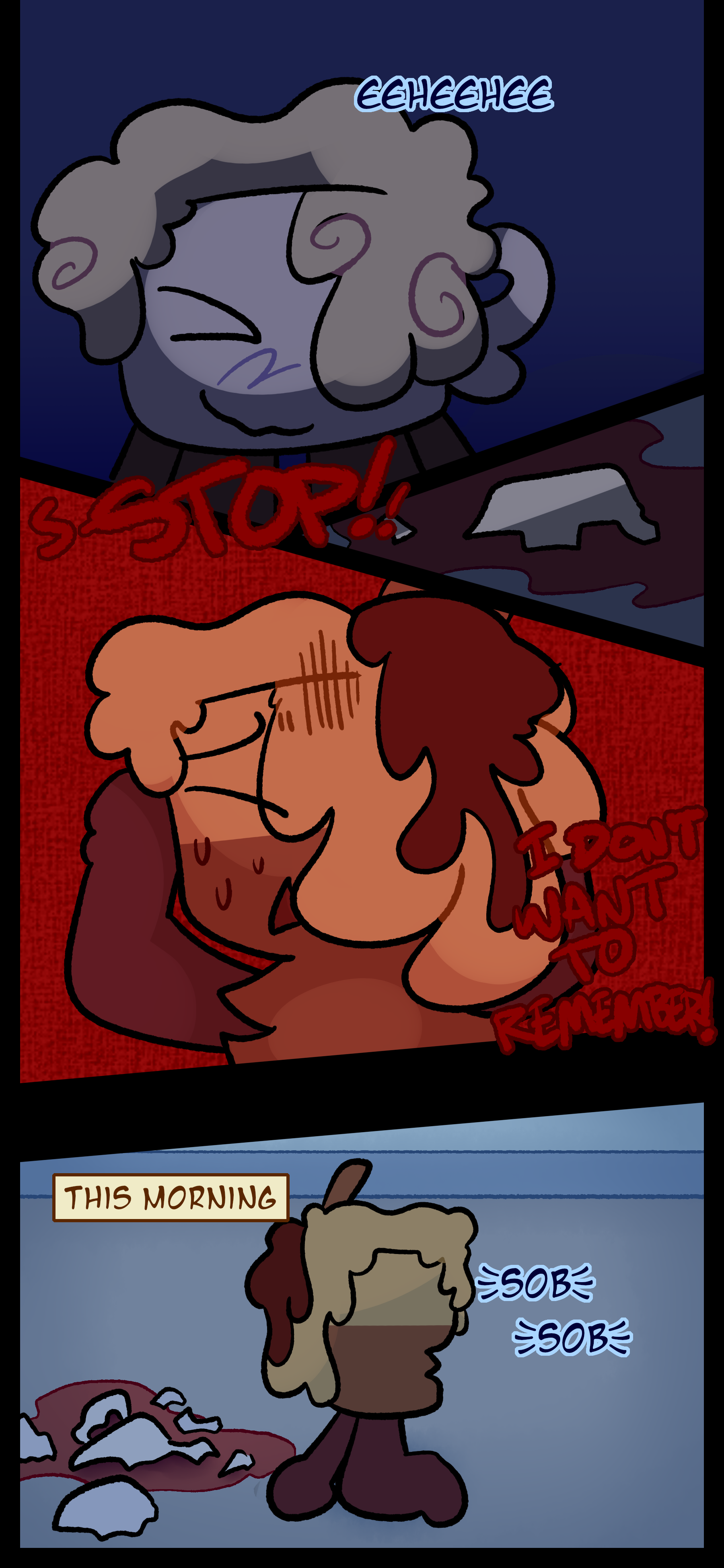 Lora is behind the door giggling. Avery recalls Lora's corpse once more and cries out in anguish for it to stop. The next morning Avery sobs over Lora's remains once again.